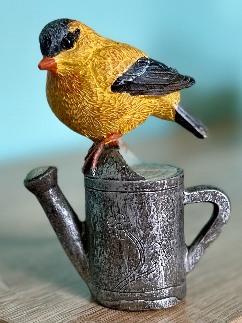 Vintage Bird Figurine with Bird Balancing on Watering Can - Picture 1 of 6